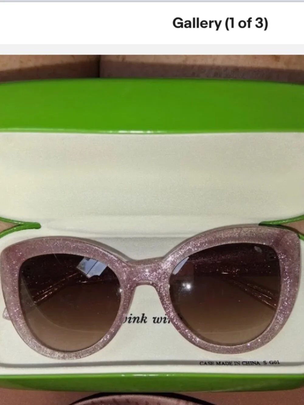 Kate Spade Pink Glitter Cat Eye Brown Lens Sunglasses NWT w/Case